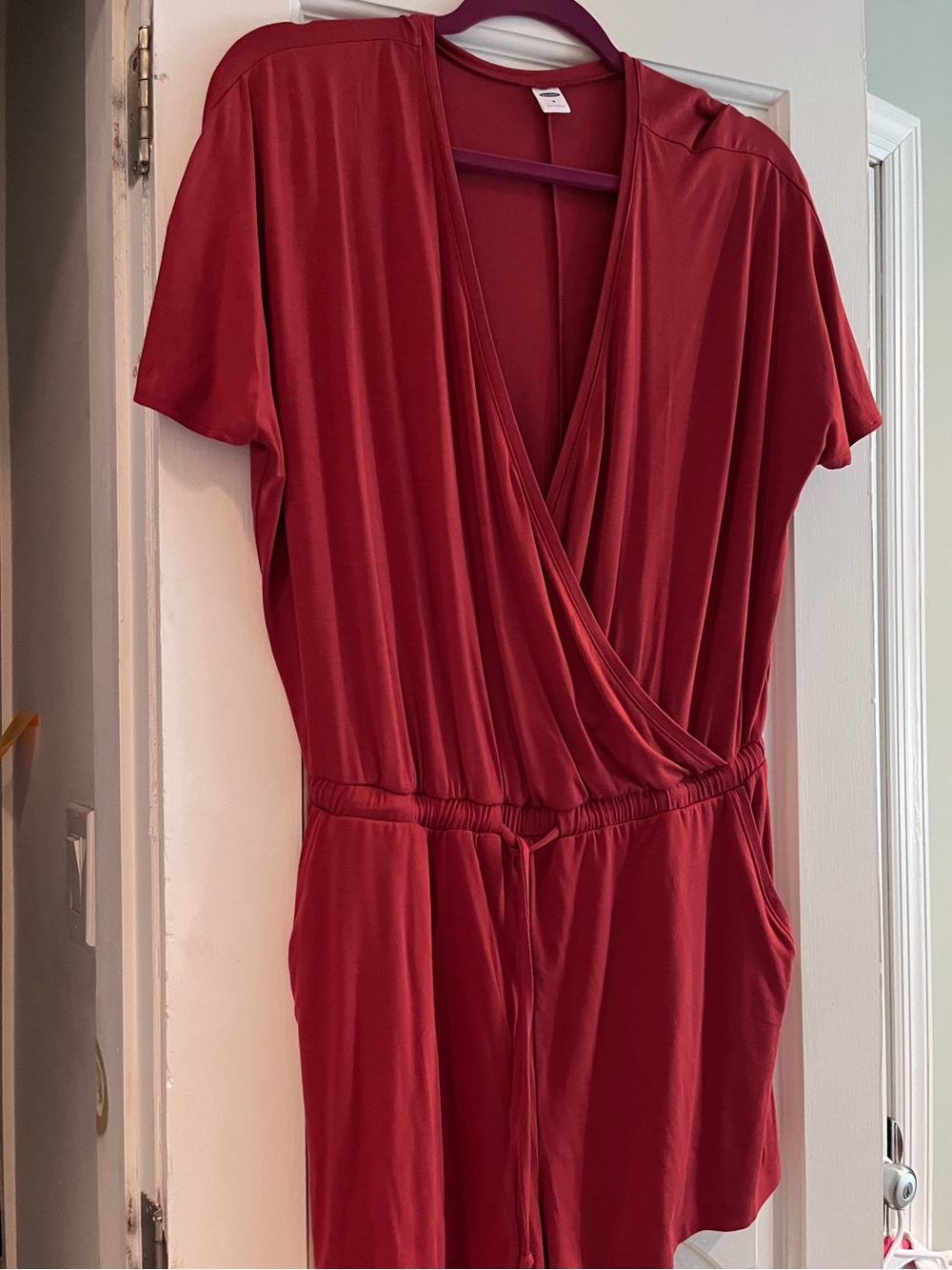 Deep orange  Wrap-Style Short Sleeve Romper